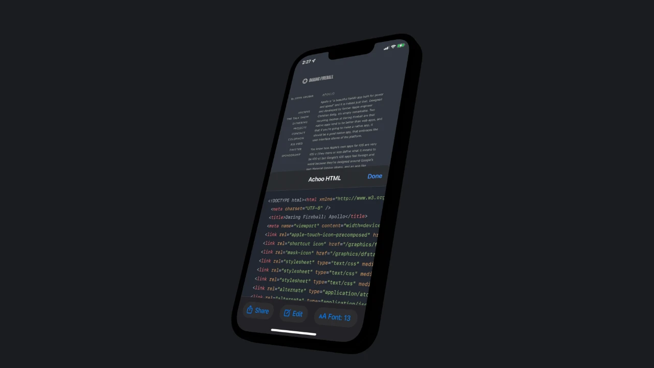 Screenshot of Achoo HTML Viewer for iOS