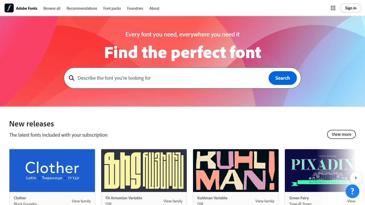 Screenshot of Adobe Fonts