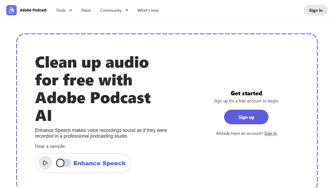Screenshot of Adobe Podcast