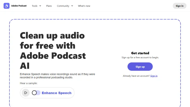 Screenshot of Adobe Podcast