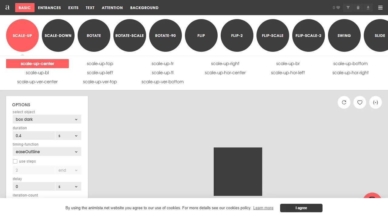 Screenshot of Animista CSS Animations