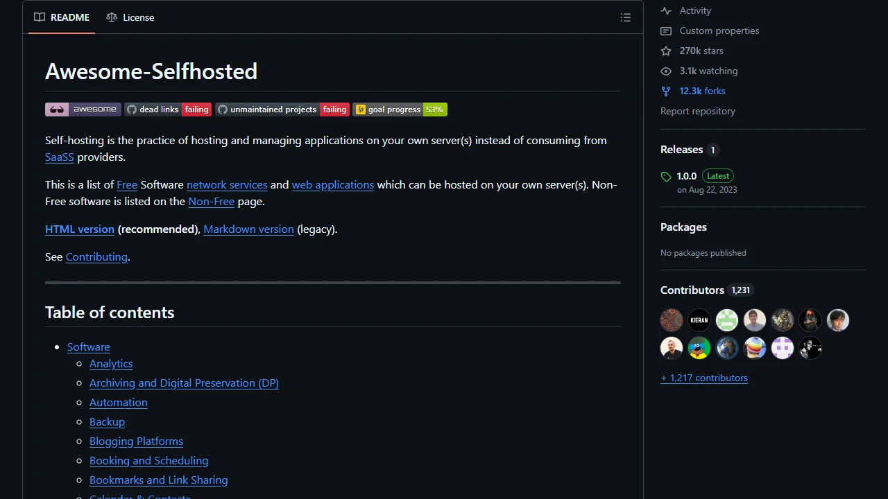 Screenshot of Awesome Self Hosted