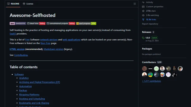 Screenshot of Awesome Self Hosted