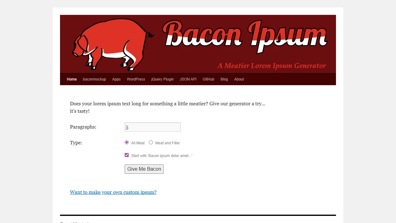 Screenshot of Bacon Ipsum