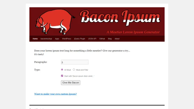Screenshot of Bacon Ipsum
