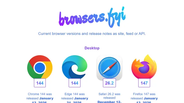 Screenshot of Browsers.fyi