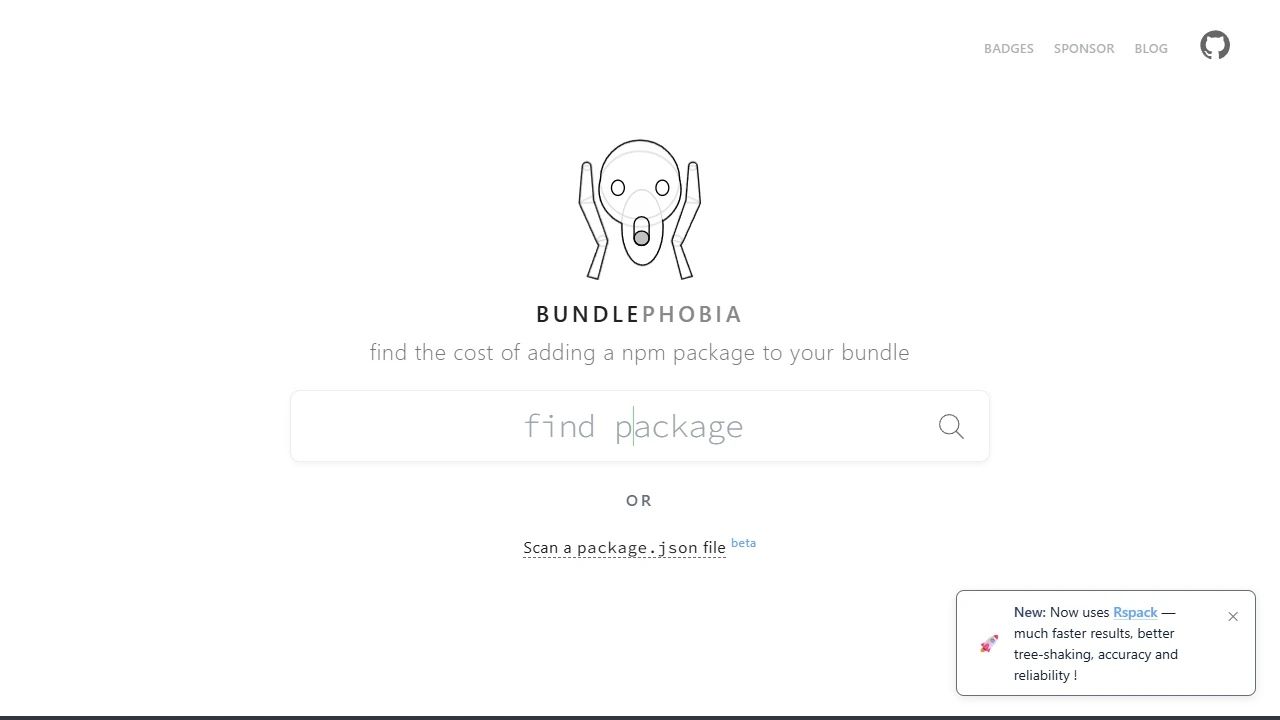 Screenshot of Bundlephobia