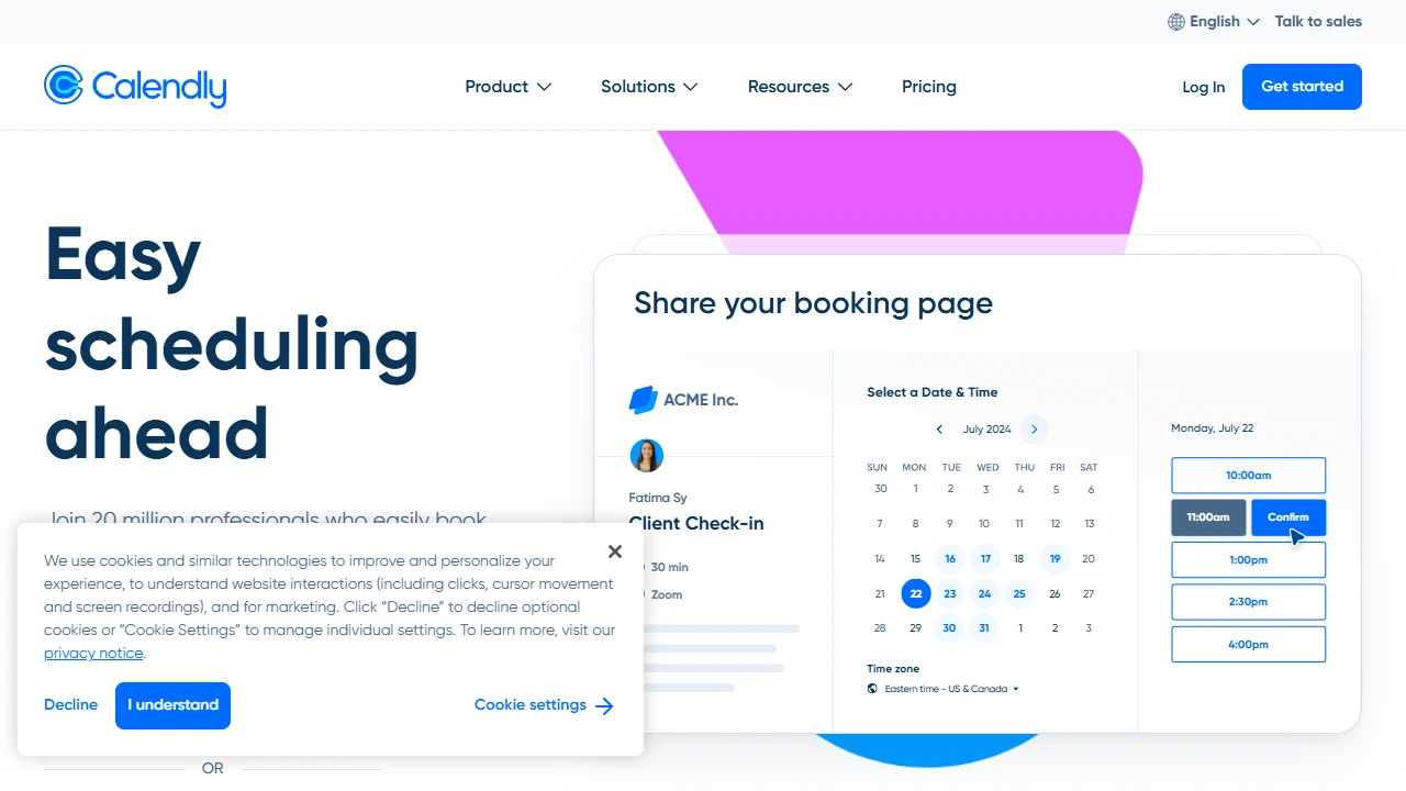 Screenshot of Calendly