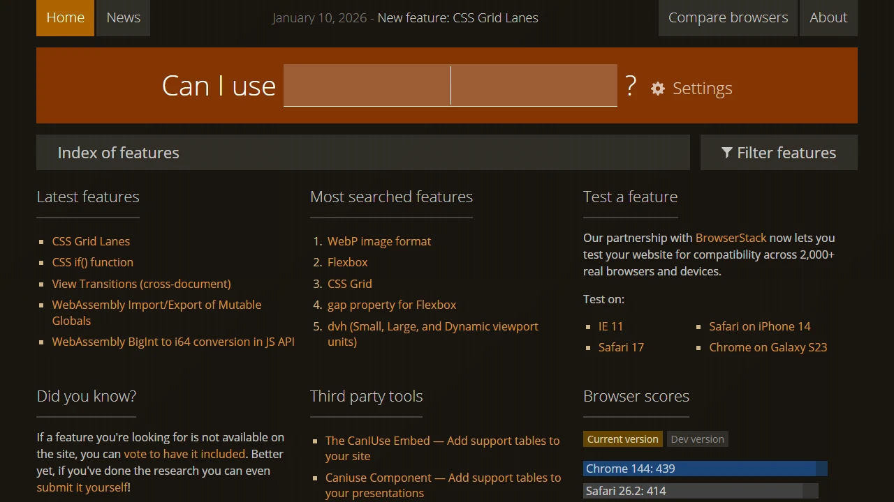 Screenshot of Can I use