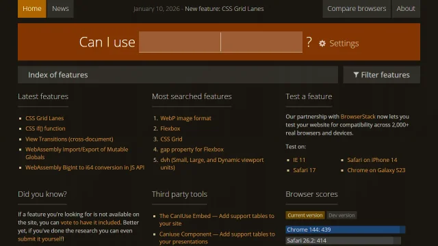 Screenshot of Can I use