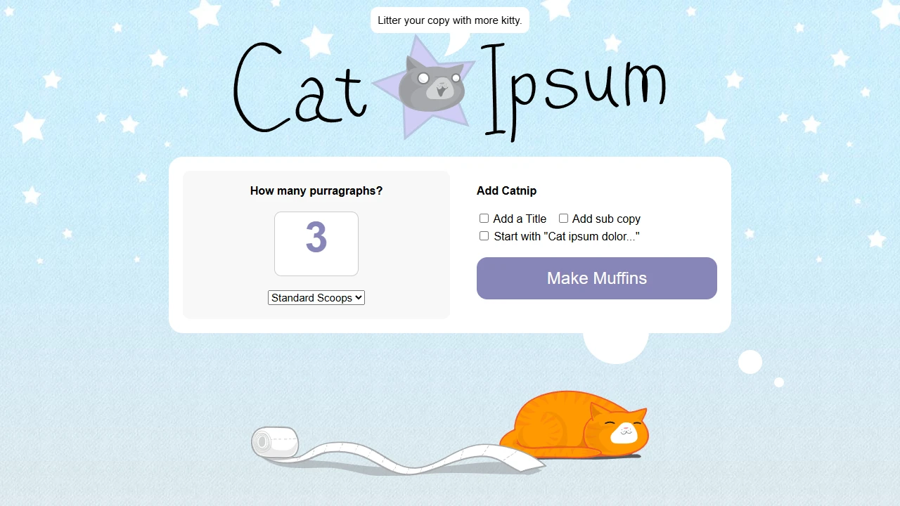 Screenshot of Cat Ipsum