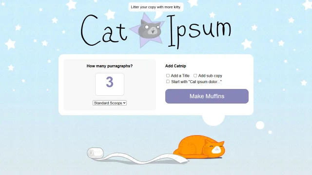 Screenshot of Cat Ipsum