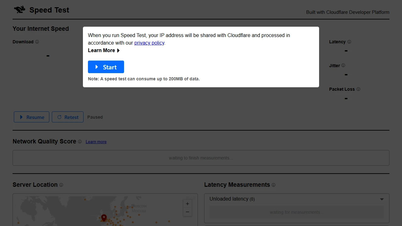 Screenshot of Cloudflare Internet Speed Test