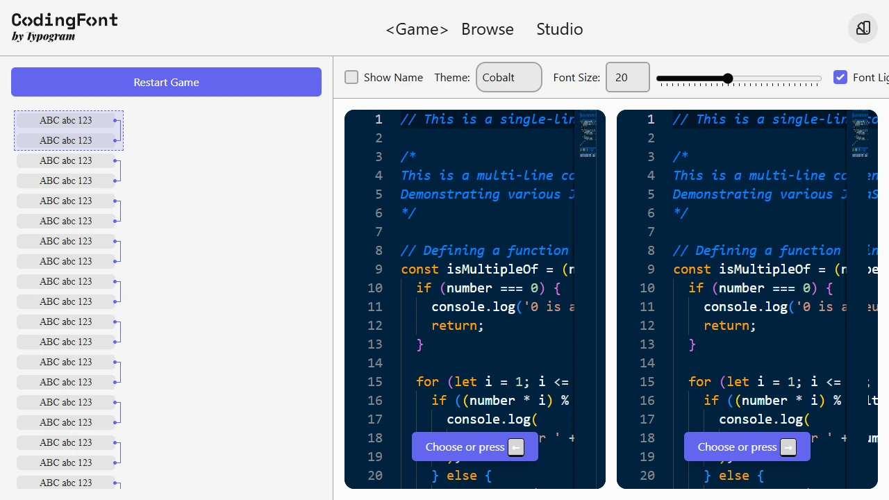 Screenshot of Coding Font Quiz