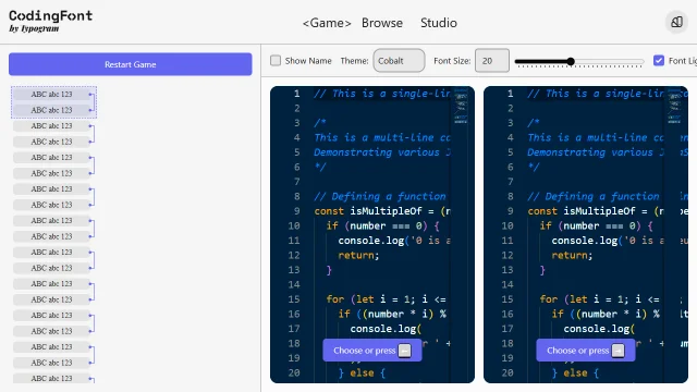 Screenshot of Coding Font Quiz