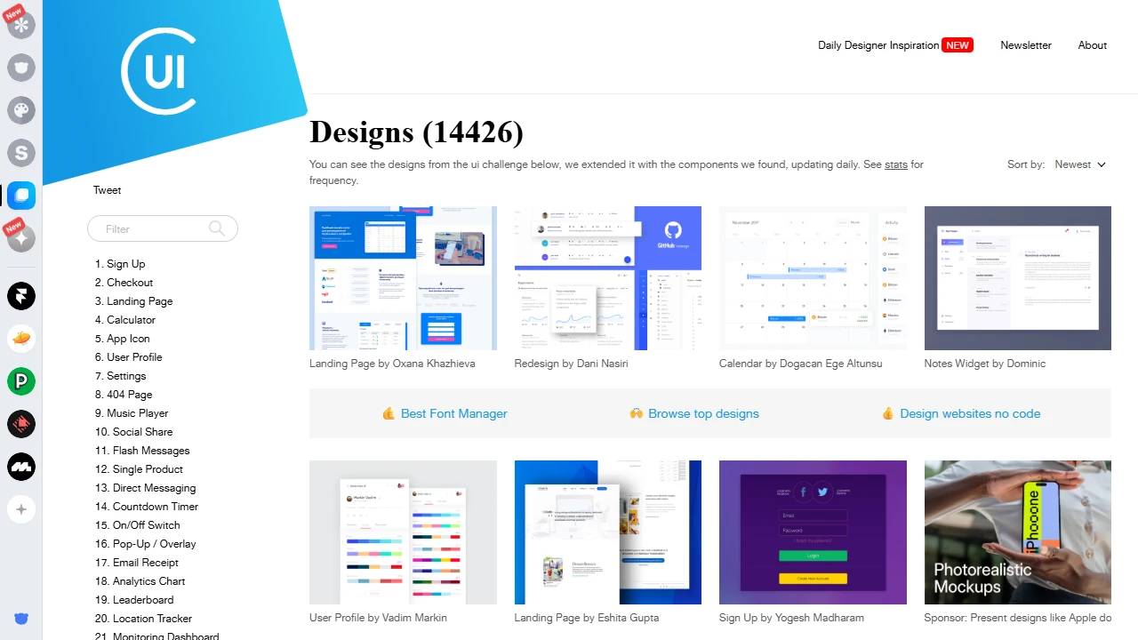 Screenshot of Collect UI