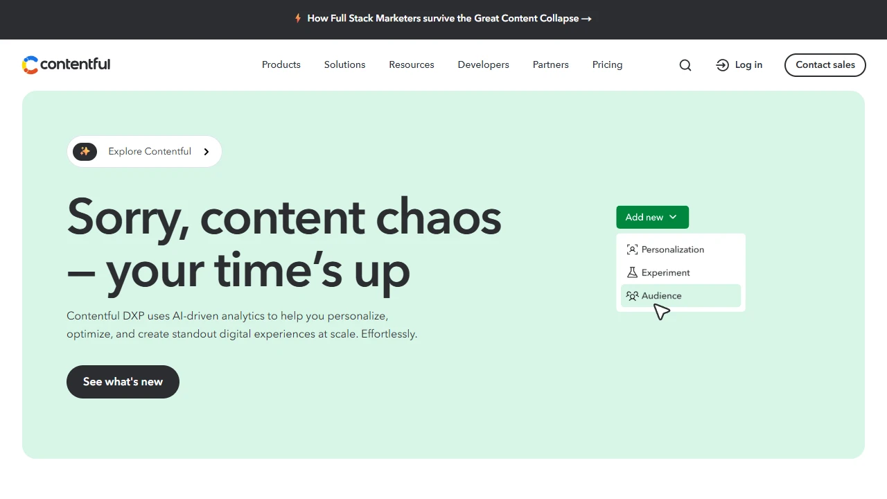 Screenshot of Contentful CMS