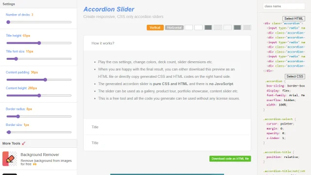 Screenshot of CSS Accordion Slider Generator
