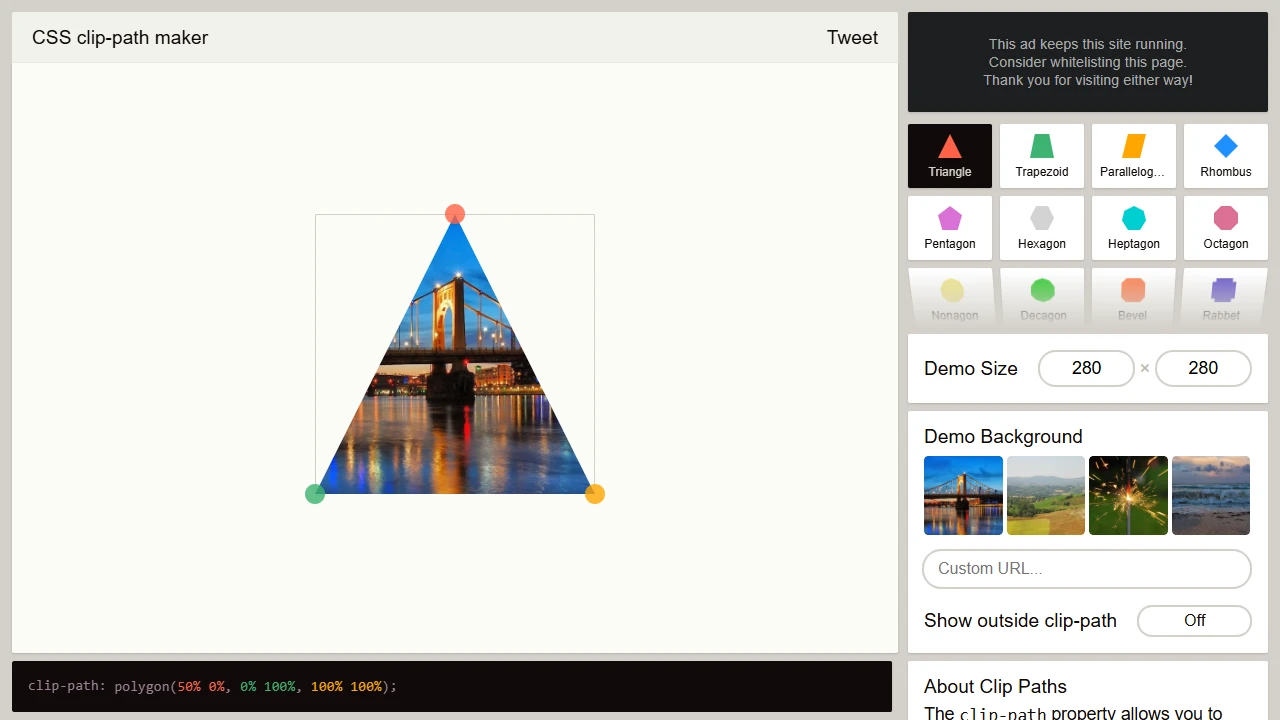 Screenshot of CSS clip-path maker
