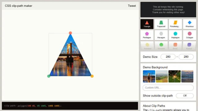 Screenshot of CSS clip-path maker