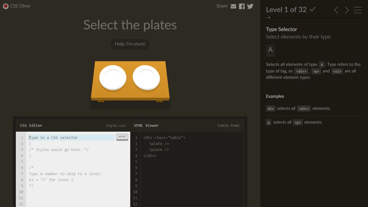 Screenshot of CSS Diner
