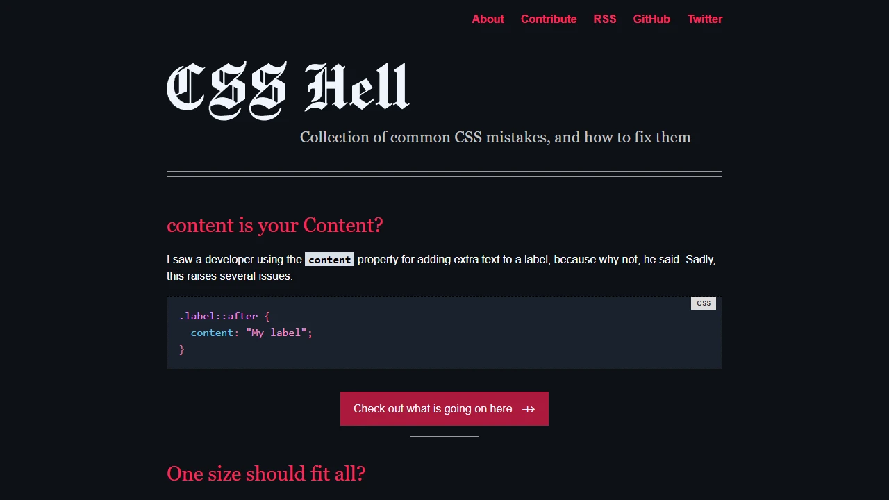 Screenshot of CSS Hell