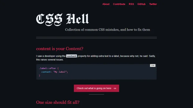 Screenshot of CSS Hell