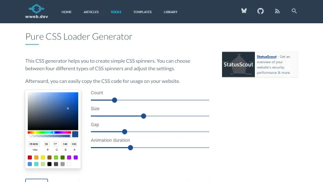 Screenshot of CSS Loader Generator