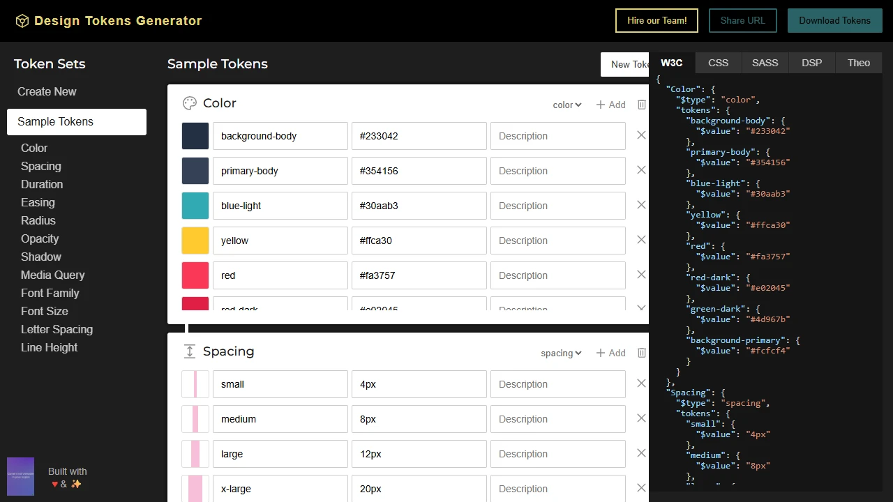 Screenshot of Design Tokens Generator