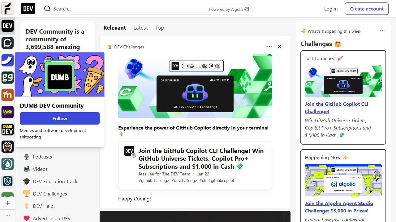 Screenshot of DEV Community