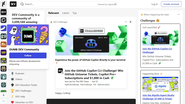 Screenshot of DEV Community