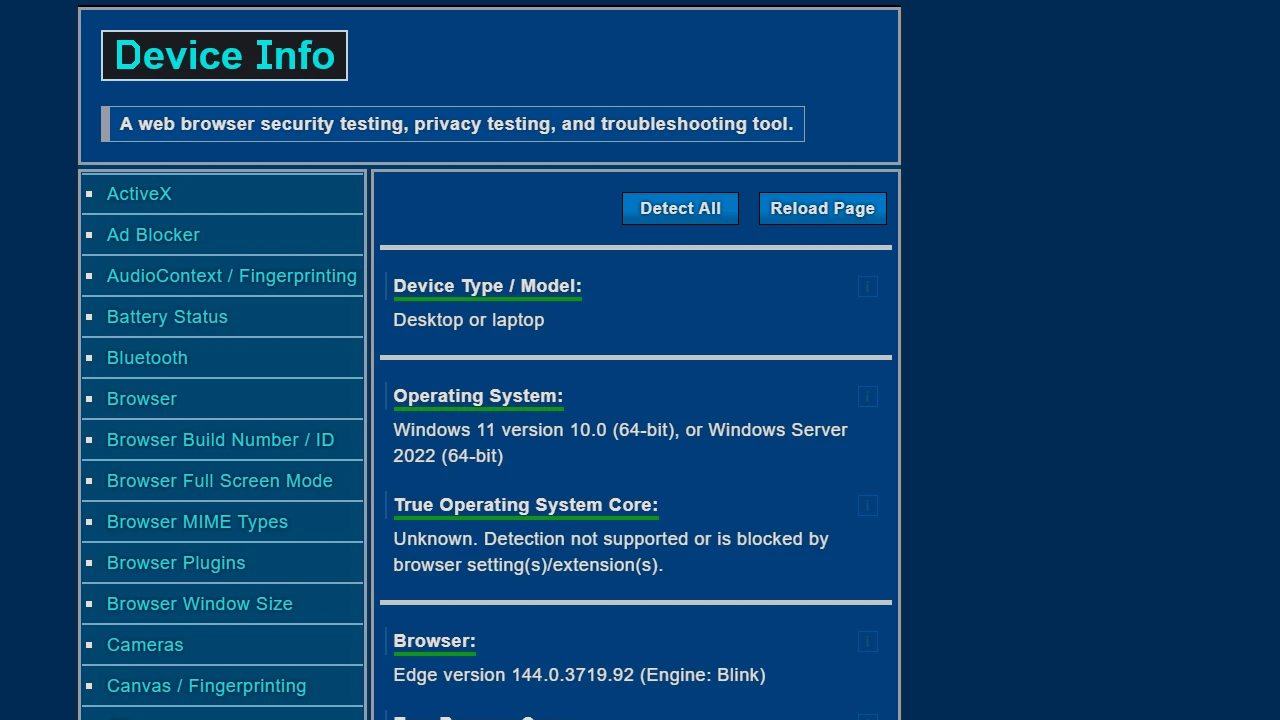 Screenshot of Device Info