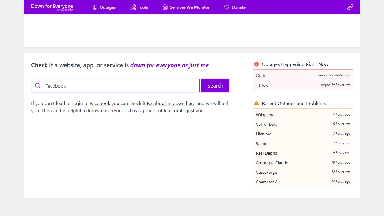 Screenshot of Down for Everyone or Just Me