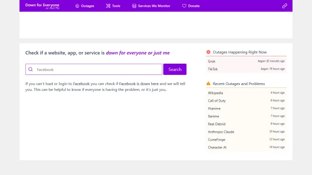Screenshot of Down for Everyone or Just Me