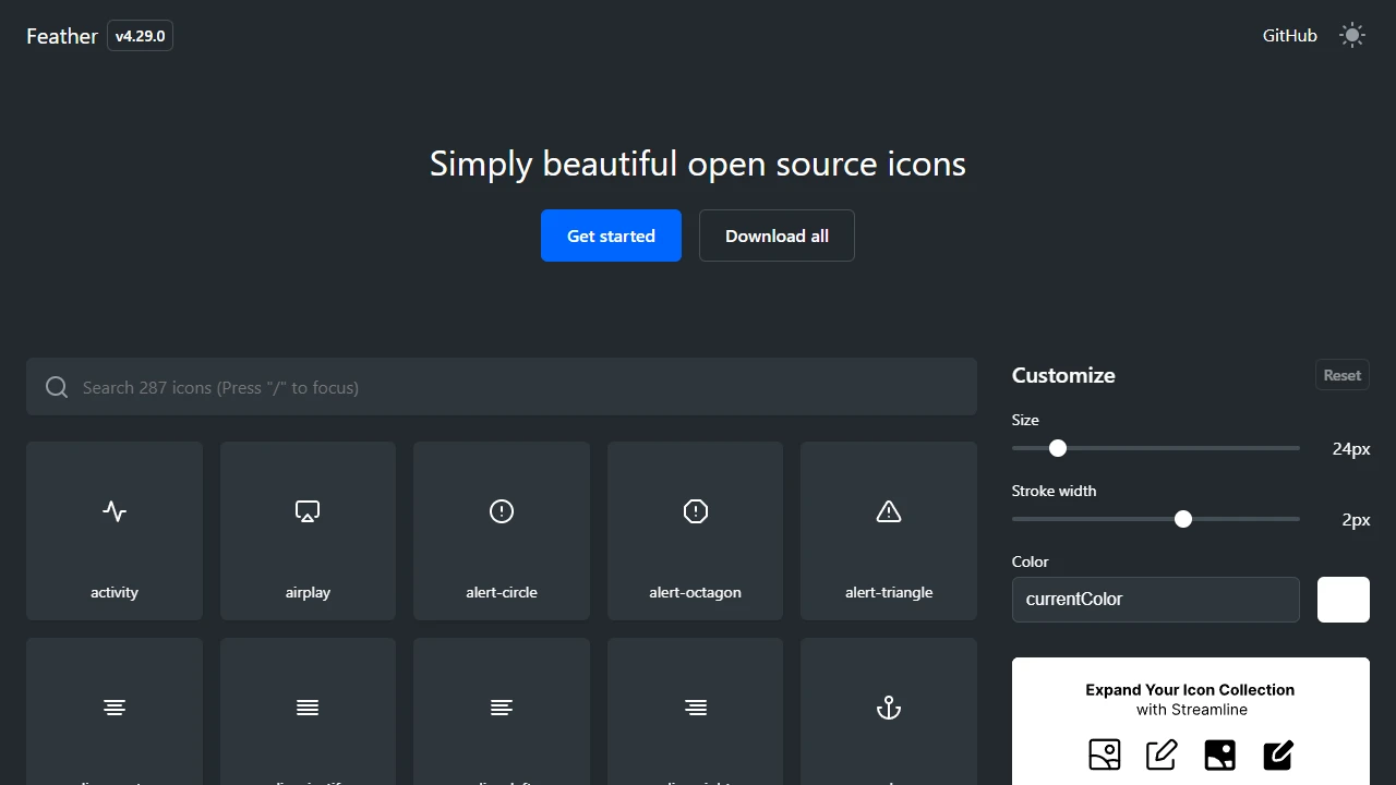 Screenshot of Feather Icons