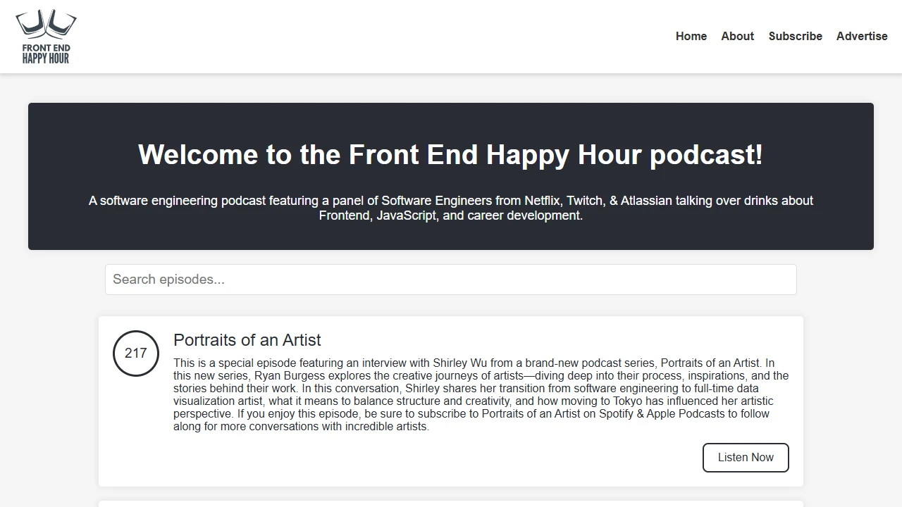 Screenshot of Front End Happy Hour Podcast