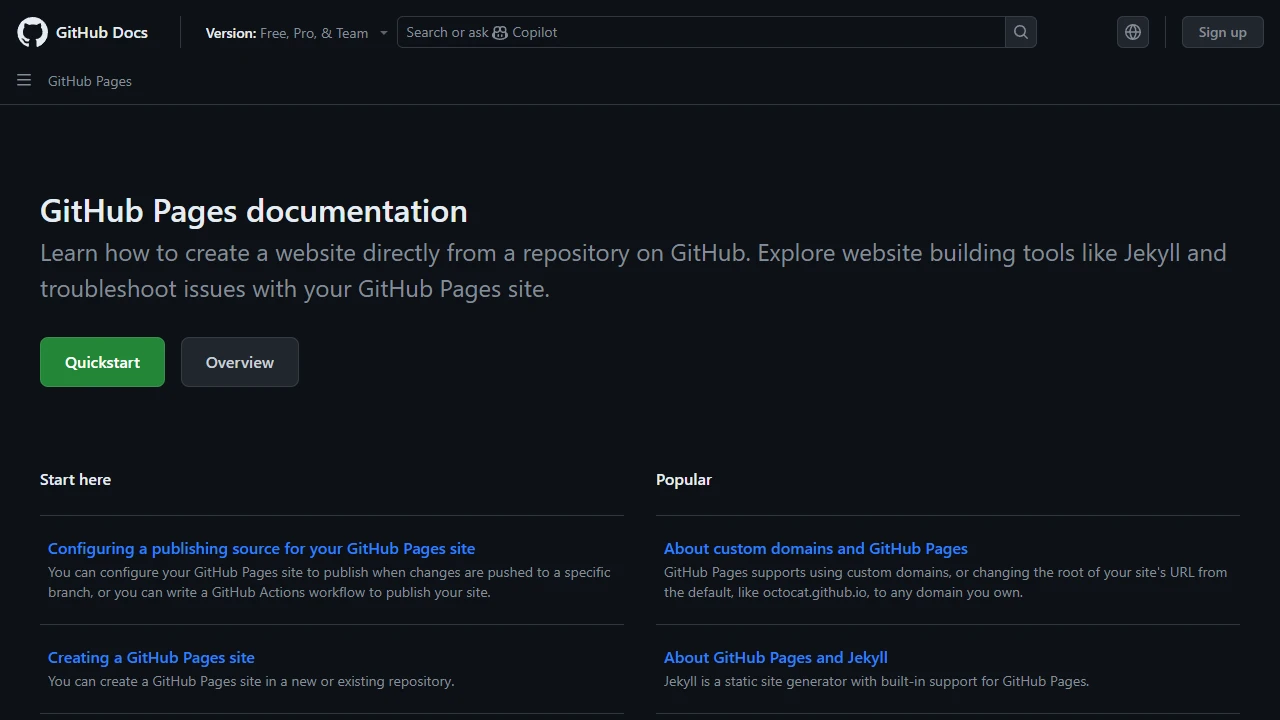 Screenshot of GitHub Pages