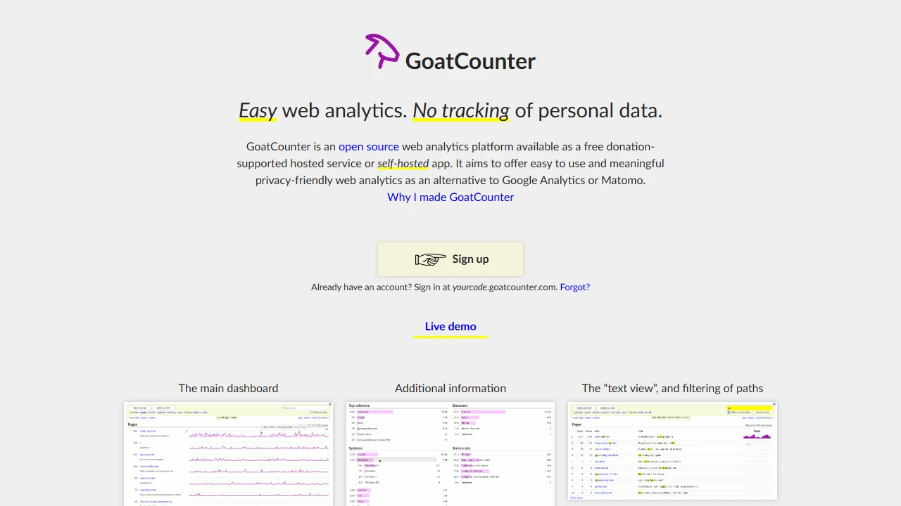 Screenshot of GoatCounter