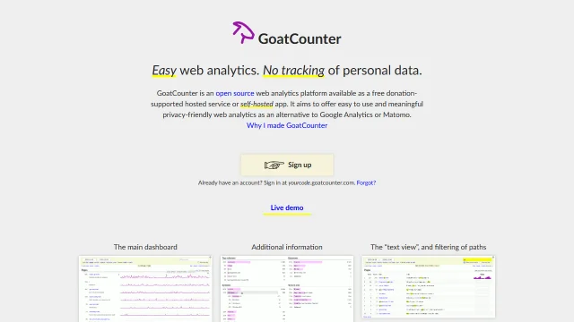 Screenshot of GoatCounter