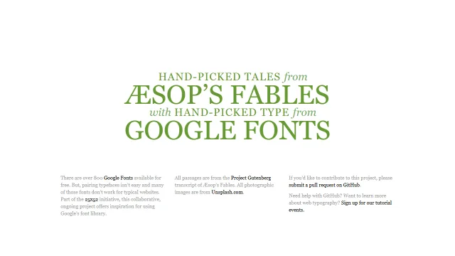 Screenshot of Google Web Fonts Typographic Project