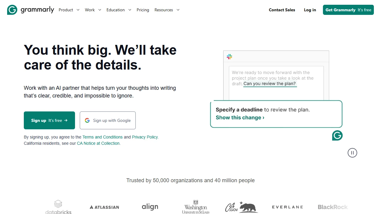 Screenshot of Grammarly