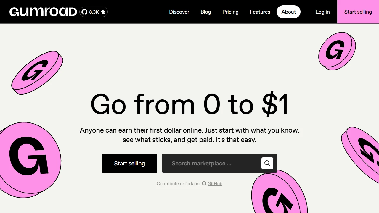 Screenshot of Gumroad Discover