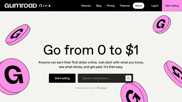 Screenshot of Gumroad Discover