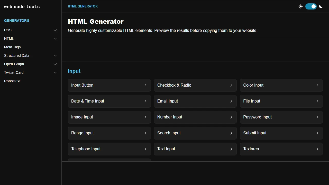 Screenshot of HTML Generator