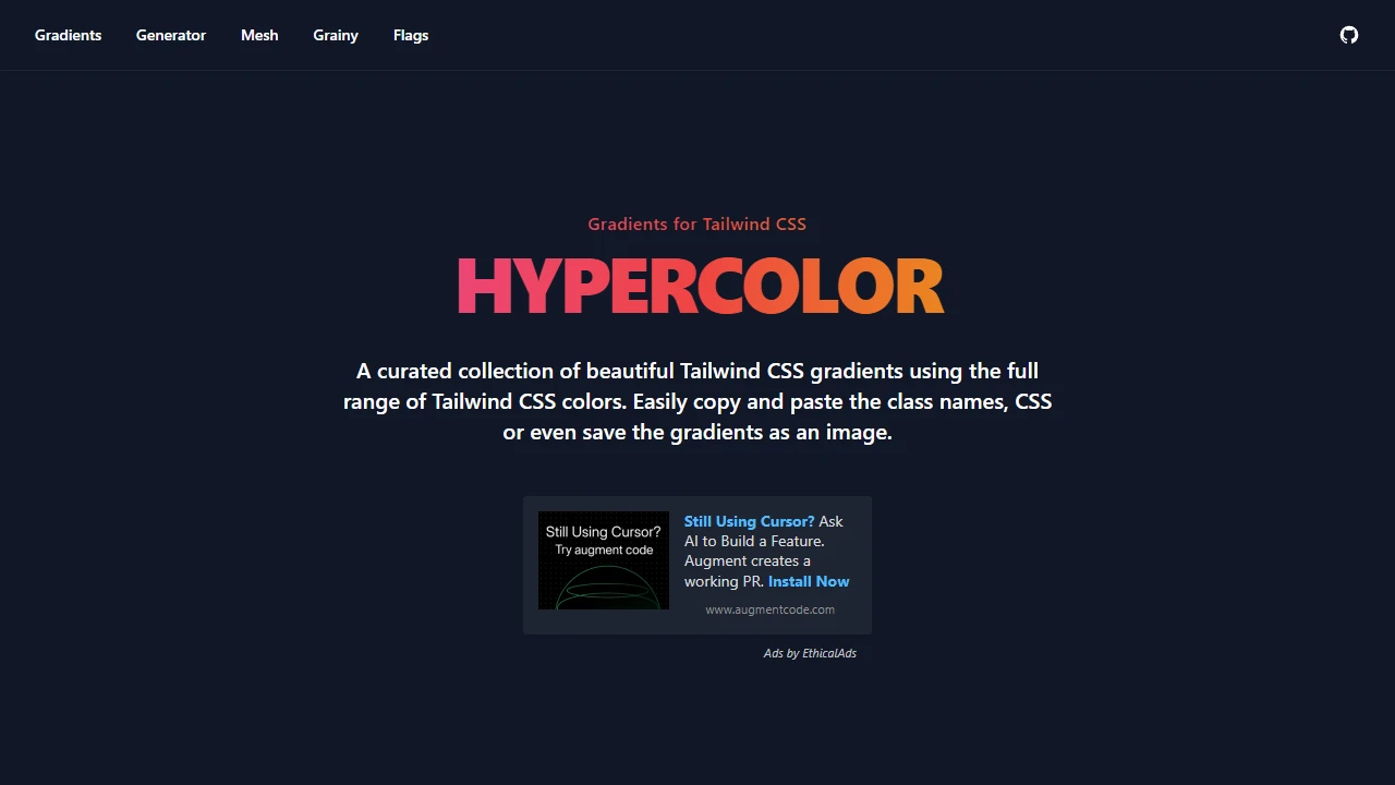 Screenshot of Hypercolor Tailwind Gradients
