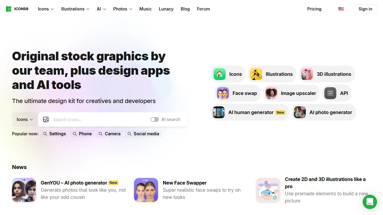 Screenshot of Icons8
