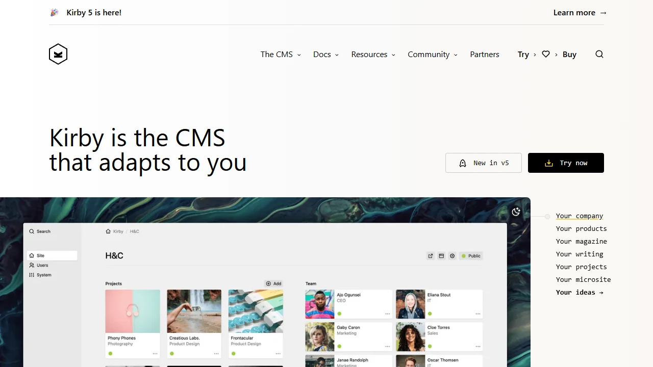 Screenshot of Kirby CMS
