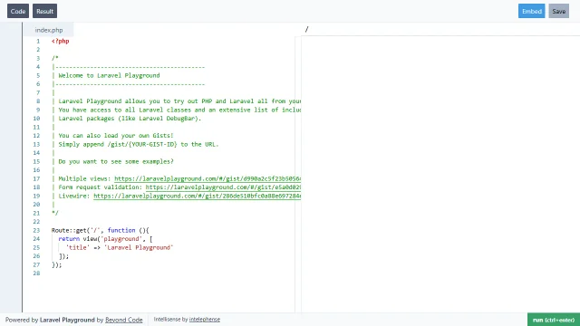 Screenshot of Laravel Playground