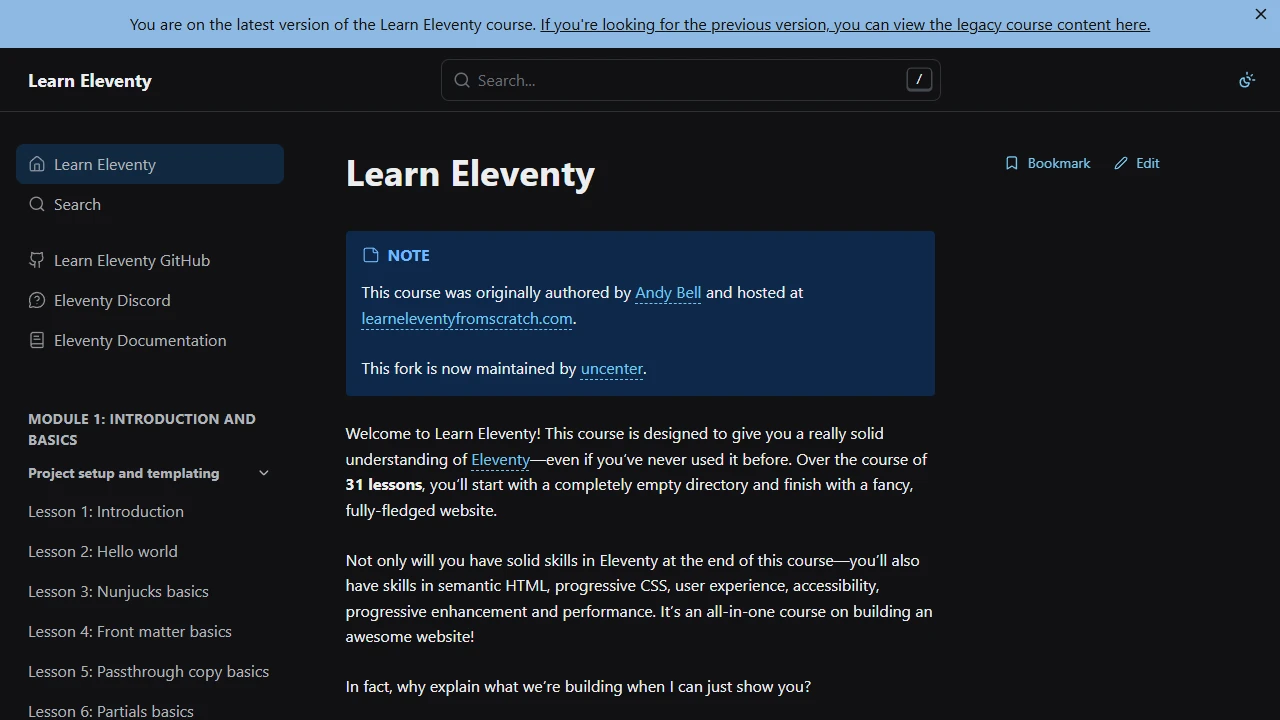 Screenshot of Learn Eleventy From Scratch