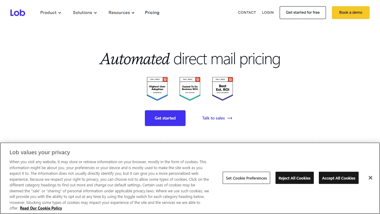 Screenshot of Lob Print & Mail